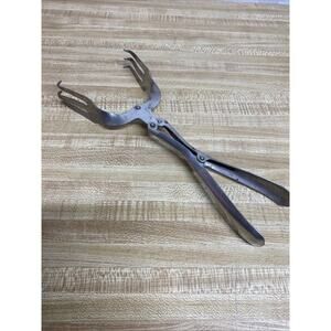 Vintage Fork Salad Canning Ice Tongs Double Pivot Made In USA Mechanical